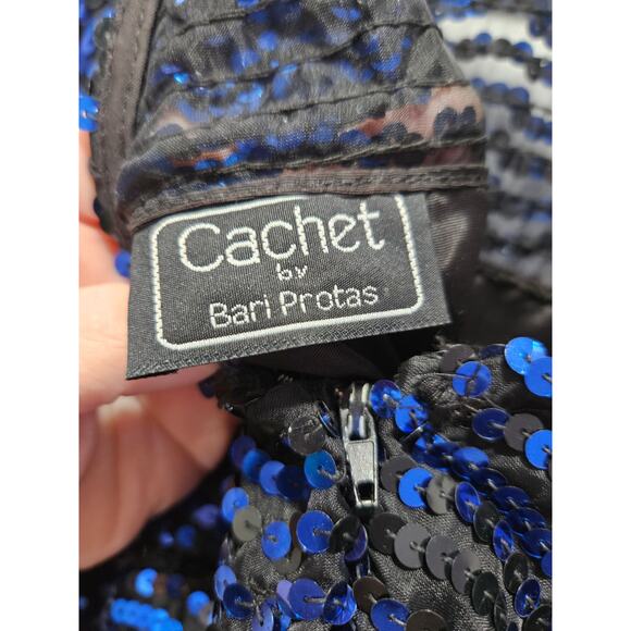 Vintage Cachet Bari Protas Sequin Black Blue Prom Dress Size 13 14 Drop Waist - Picture 6 of 13